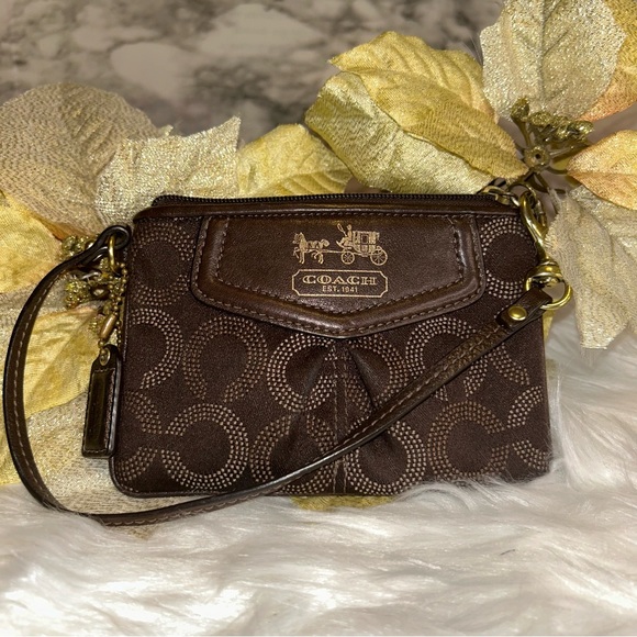 Coach Dark Brown Wristlet with Gold Details - Picture 6 of 7